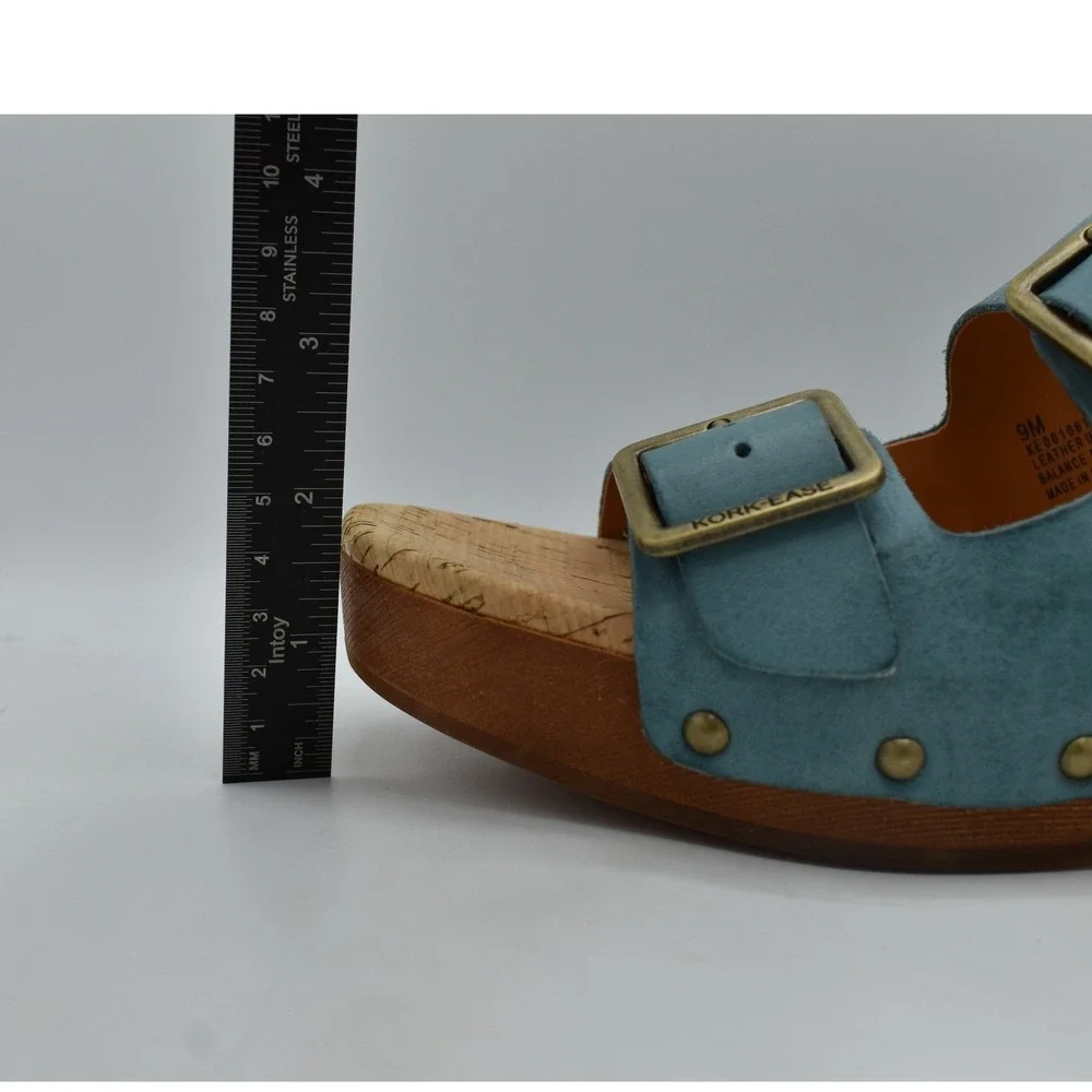 Kork-Ease Saffron Women 9 Turquoise Leather Cork Wedge Shoes Slide Sandals